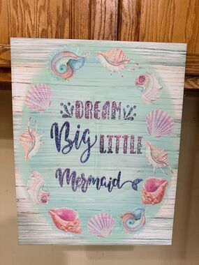 Dream Big Little Mermaid Wall Art - Pastel Mint & Pink